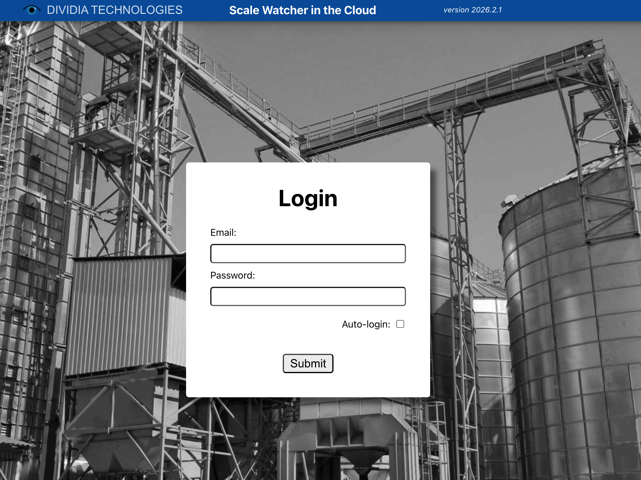 ScaleWatcher Cloud login screen